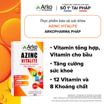 Vitamin tổng hợp Pháp Arkopharma tăng cường sức khoẻ, vitamin tổng hộp cho bầu - TPBVSK AzinC Vitalite (60v)