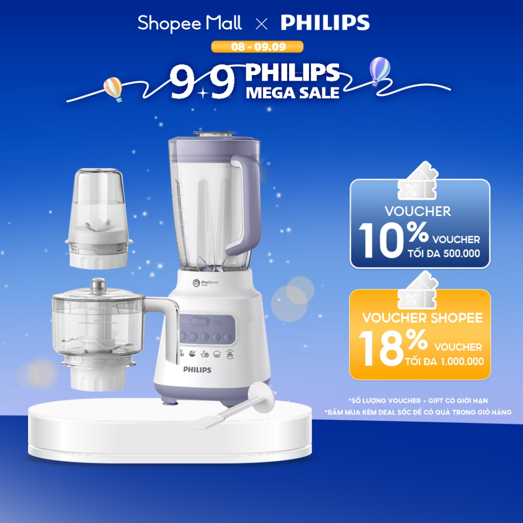 Máy xay sinh tố PHILIPS HR2223 /00 700W full phụ kiện cối nhựa - Hàng Chính Hãng