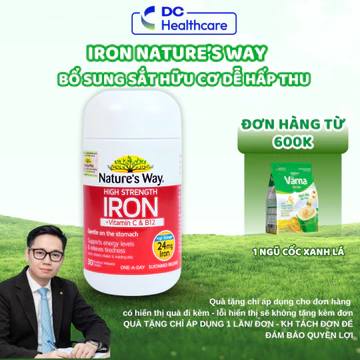 SẮT HỮU CƠ Nature’s Way High Strength Iron + Vitamin C&B12 - Hỗ Trợ Bổ Sung Sắt, Vitamin C & B12 Cho Cơ Thể