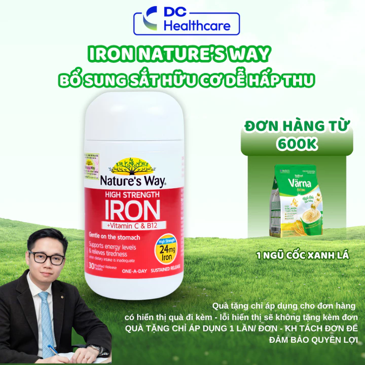 SẮT HỮU CƠ Nature’s Way High Strength Iron + Vitamin C&B12 - Hỗ Trợ Bổ Sung Sắt, Vitamin C & B12 Cho Cơ Thể