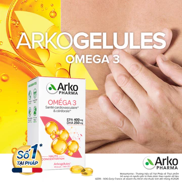 [TH] Dầu cá Omega 3 Pháp Arkopharma hỗ trợ tim mạch, não bộ, thị lực, bổ sung DHA EPA-TPBVSK ARKOGELULES OMEGA 3 (180v)