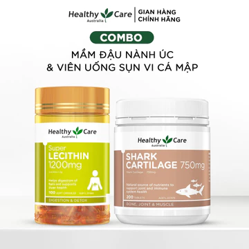 Combo Mầm Đậu Nành Úc Healthy Care Lecithin 100 Viên & Viên Uống Sụn Vi Cá Hỗ Trợ Xương Khớp Shark Cartilage 200 Viên