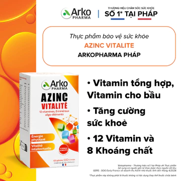 Vitamin tổng hợp Pháp Arkopharma tăng cường sức khoẻ, vitamin tổng hợp cho bầu - TPBVSK AzinC Vitalite (120v)