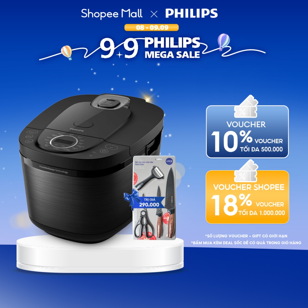 Nồi cơm điện tử Philips HD4814/31 (đen) 1.8 lít - Hàng Chính Hãng