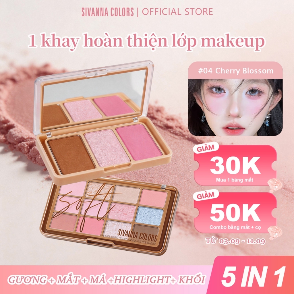 Bảng Phấn Mắt SIVANNA COLORS 15 Màu Cao Cấp Kèm Má Hồng Highlight Tạo Khối, Makeup Palette HF620