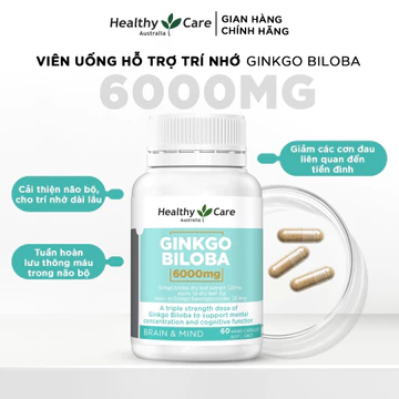 Viên Uống Bổ Não Healthy Care Ginkgo Biloba 6000mg Cải Thiện Trí Nhớ 60 Viên
