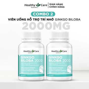 Combo Viên Bổ Não Healthy Care Úc Ginkgo Biloba 2000 Tăng Cường Trí Nhớ, Giảm Đau Đầu, Lưu Thông Máu Não 100 Viên