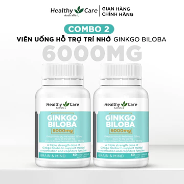 Combo Viên Uống Bổ Não Healthy Care Ginkgo Biloba 6000mg Cải Thiện Trí Nhớ 60 Viên