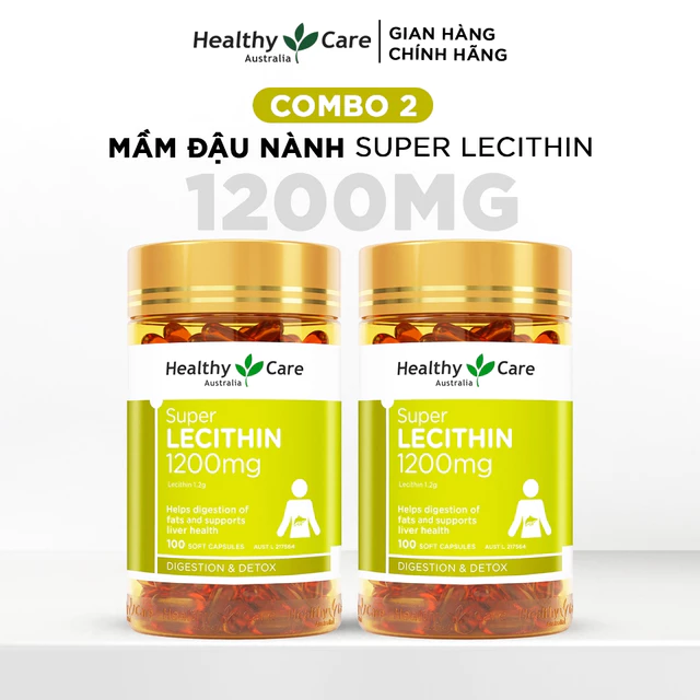 Combo Mầm Đậu Nành Úc Healthy Care Super Lecithin 1200mg 100 Viên