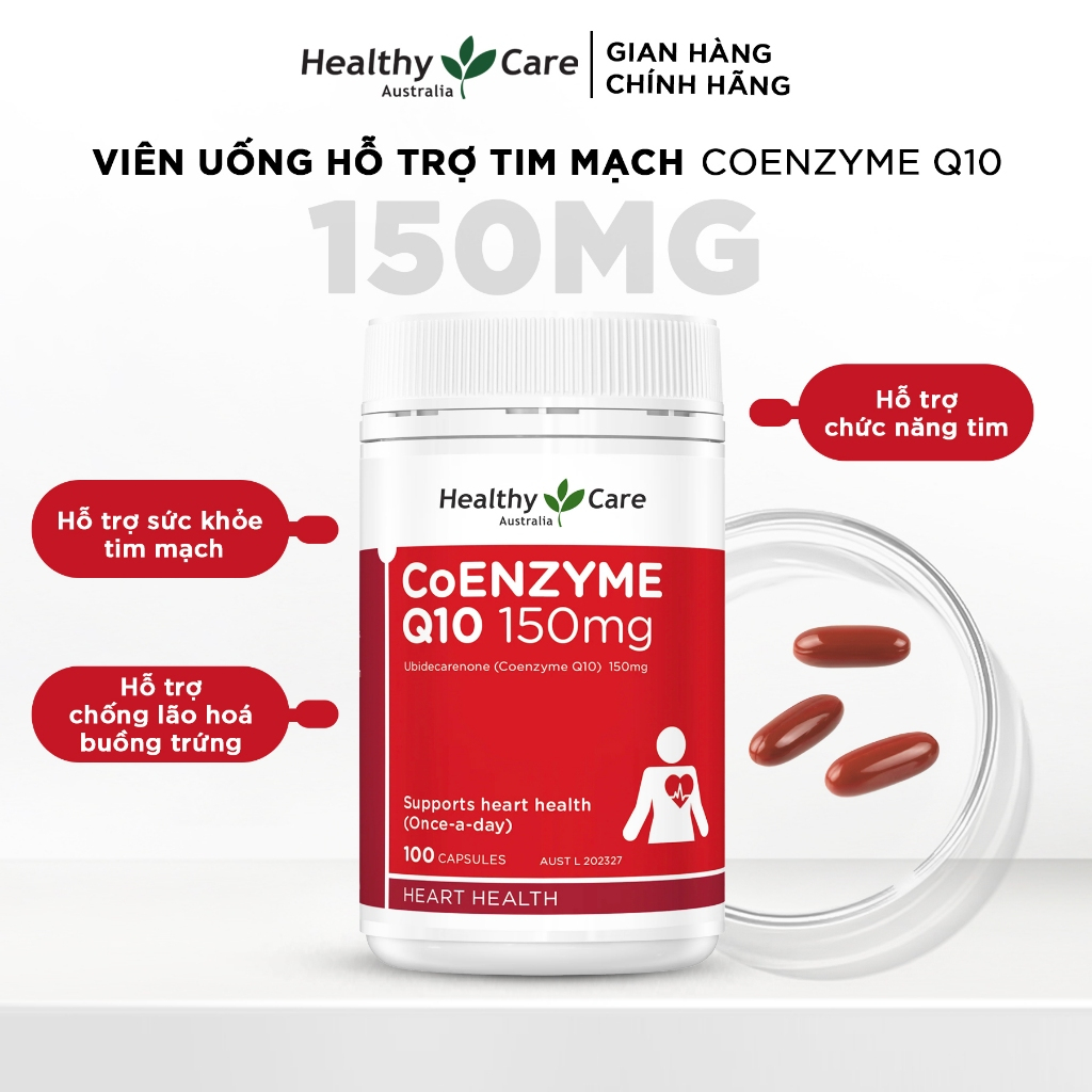 Viên Uống Bổ Tim Coenzyme Q10 150mg Healthy Care Úc Tăng Cường Sức Khỏe Tim Mạch 100 Viên