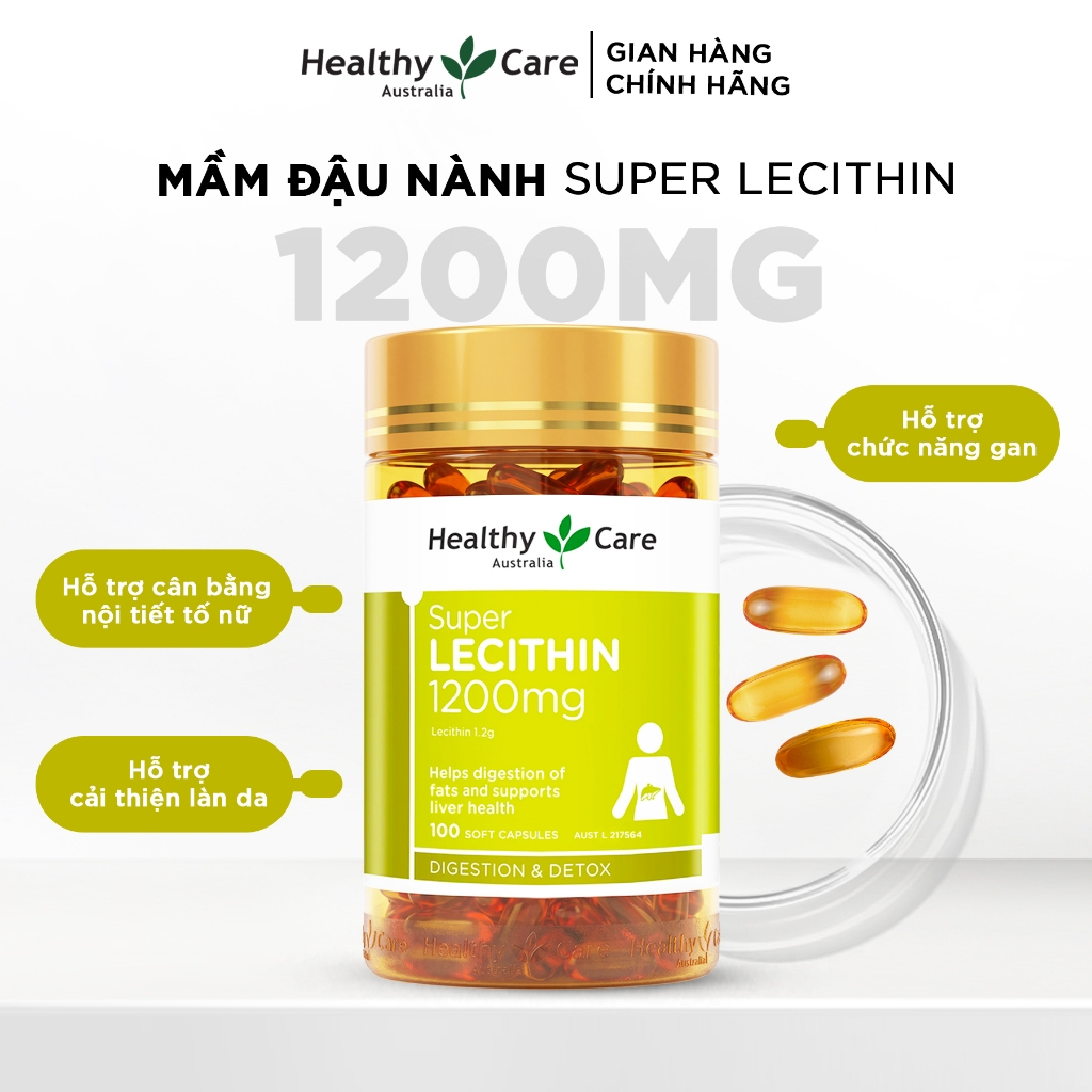 Mầm đậu nành Healthy Care Super Lecithin 1200mg của Úc 100 viên