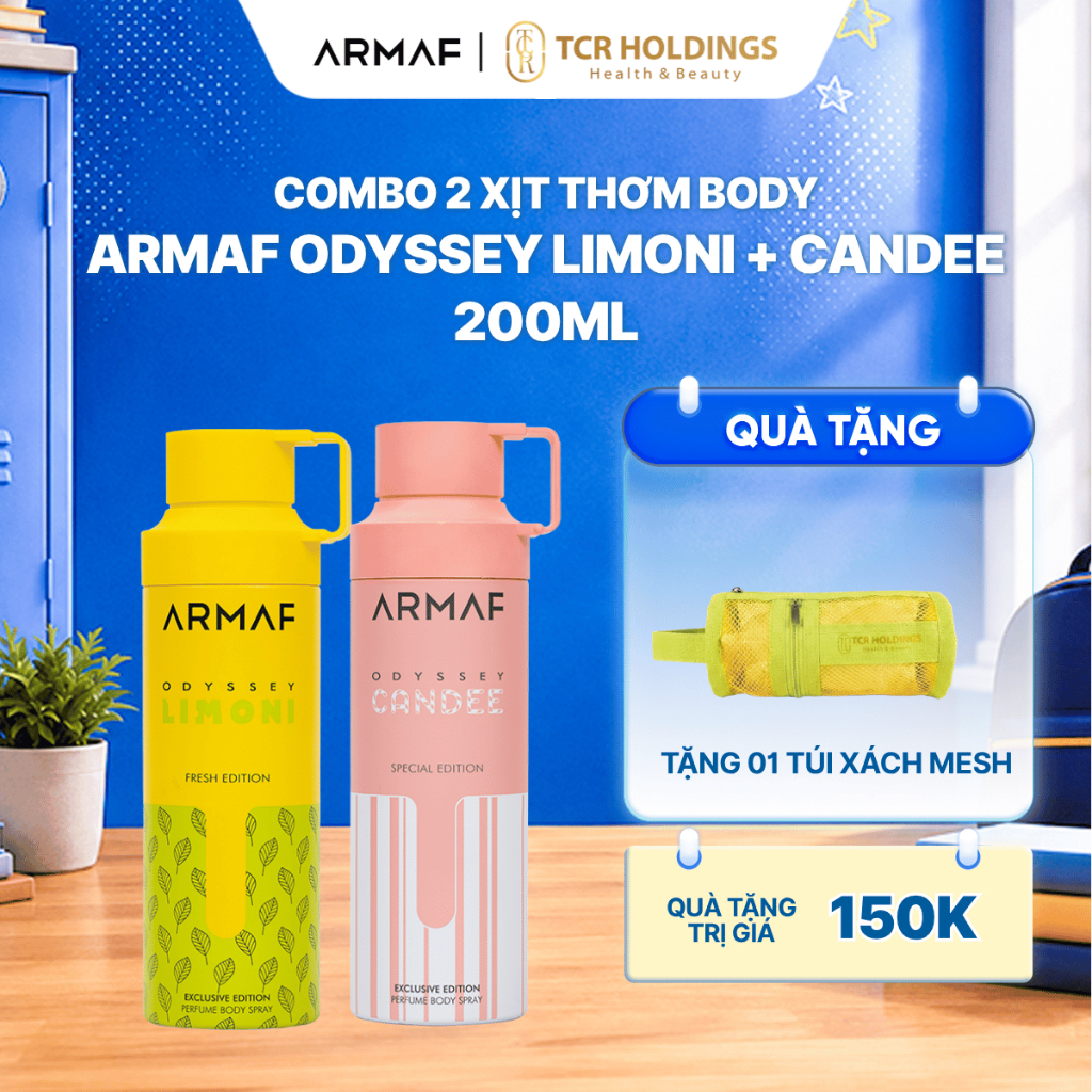 Combo 2 Xịt Thơm Body Armaf Odyssey 200ml Chính Hãng Dubai - Body Mist Khử Mùi, Lưu Hương Lâu, Xịt Toàn Thân Nam Nữ