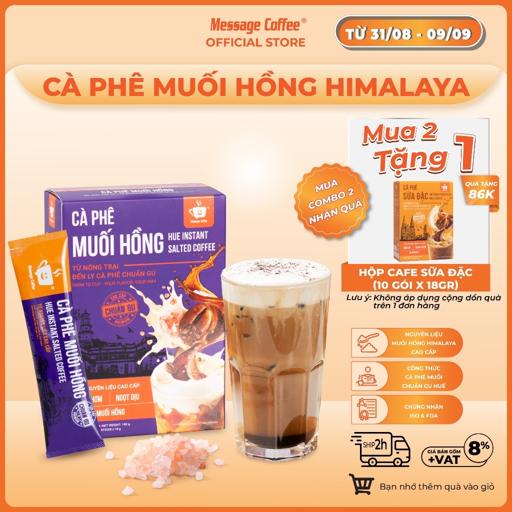 Cà phê Muối Hồng Himalaya hòa tan đậm đà từ Message Coffee, đặc sản cafe Huế thơm ngon tiện lợi