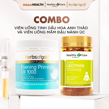 Combo Mầm Đậu Nành Healthy Care Lecithin 100V & Tinh Dầu Hoa Anh Thảo Herbs Of Gold Giảm Nám Đẹp Da