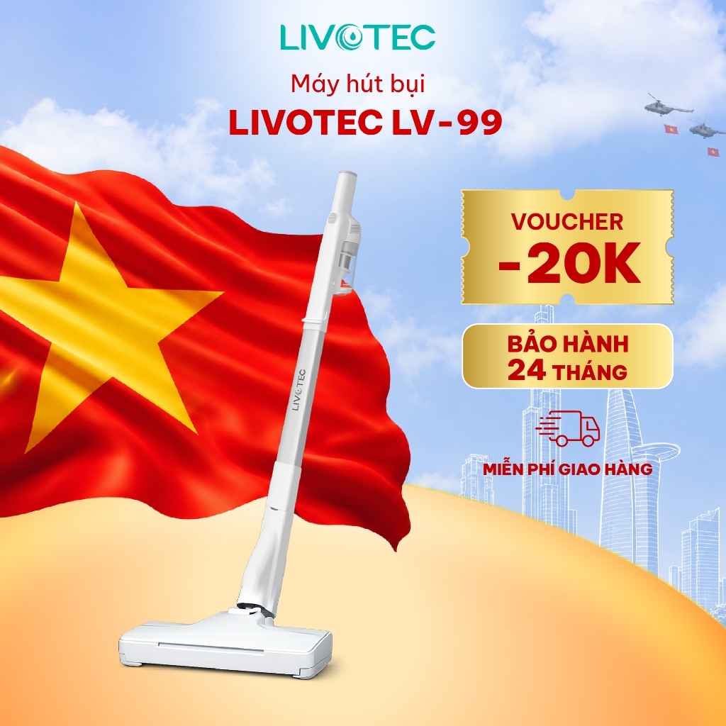 Máy Hút Bụi Không Dây Cầm Tay Livotec LV99, Hệ Lọc 4 Lớp Sạch 99,97%, Trợ Lực Di Chuyển
