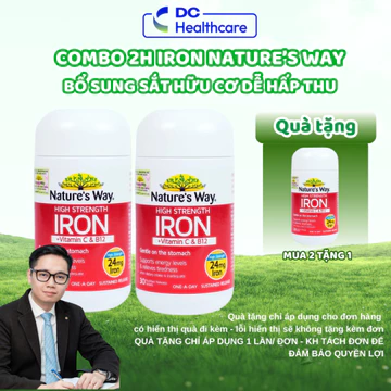 COMBO 2H SẮT HỮU CƠ Nature’s Way High Strength Iron + Vitamin C&B12 - Hỗ Trợ Bổ Sung Sắt
