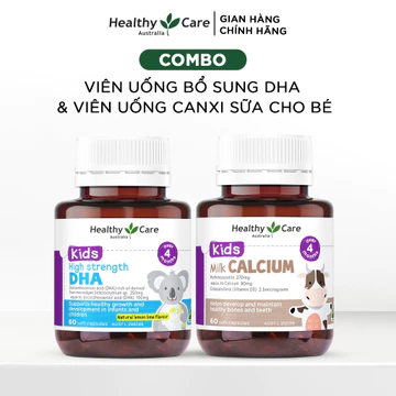 Combo Viên Uống Canxi Sữa Healthy Care Kids Milk Calcium 60 Viên & Viên Uống Bổ Sung Dưỡng Chất Healthy Care DHA 60 Viên