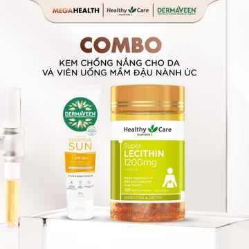 Combo Mầm Đậu Nành Healthy Care Lecithin 100V, Kem Chống Nắng DermaVeen SPF 50+ Nội Tiết & Bảo Vệ Da