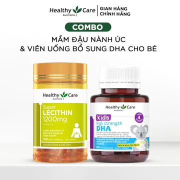 Combo Mầm Đậu Nành Úc Healthy Care Super Lecithin 100 Viên & Viên Uống Bổ Sung Cho Bé Healthy Care DHA 60 Viên