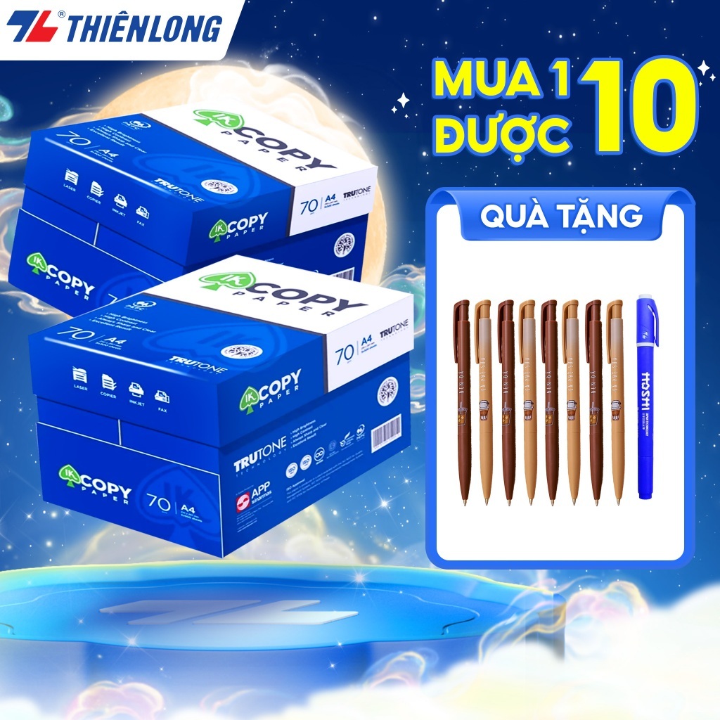 10 ream Giấy in A4 70 gsm, giấy A4 photo IK Copy Paper Thiên Long 500 tờ/ream, đều màu, độ dày cao, chữ in không nhòe