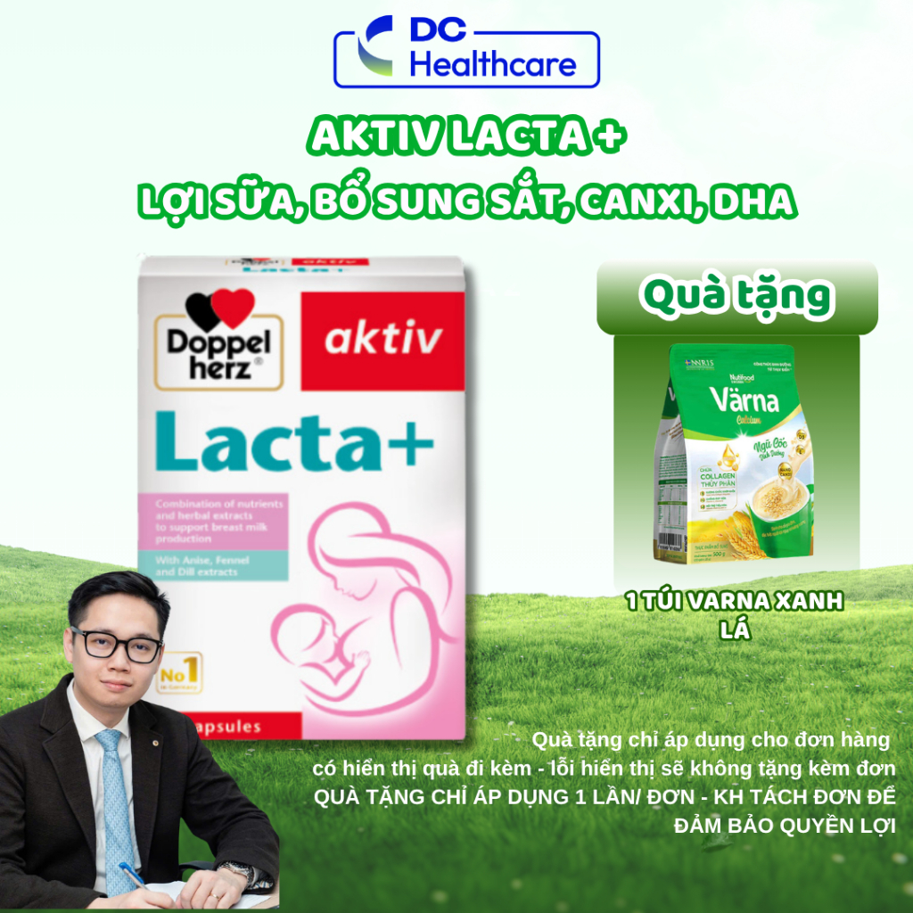 Viên Uống Lợi Sữa Lacta+ Doppelherz Aktiv - Bổ Sung Canxi, Sắt, Cải Thiện Nguồn Sữa Mẹ Sau Sinh (Hộp 30V)