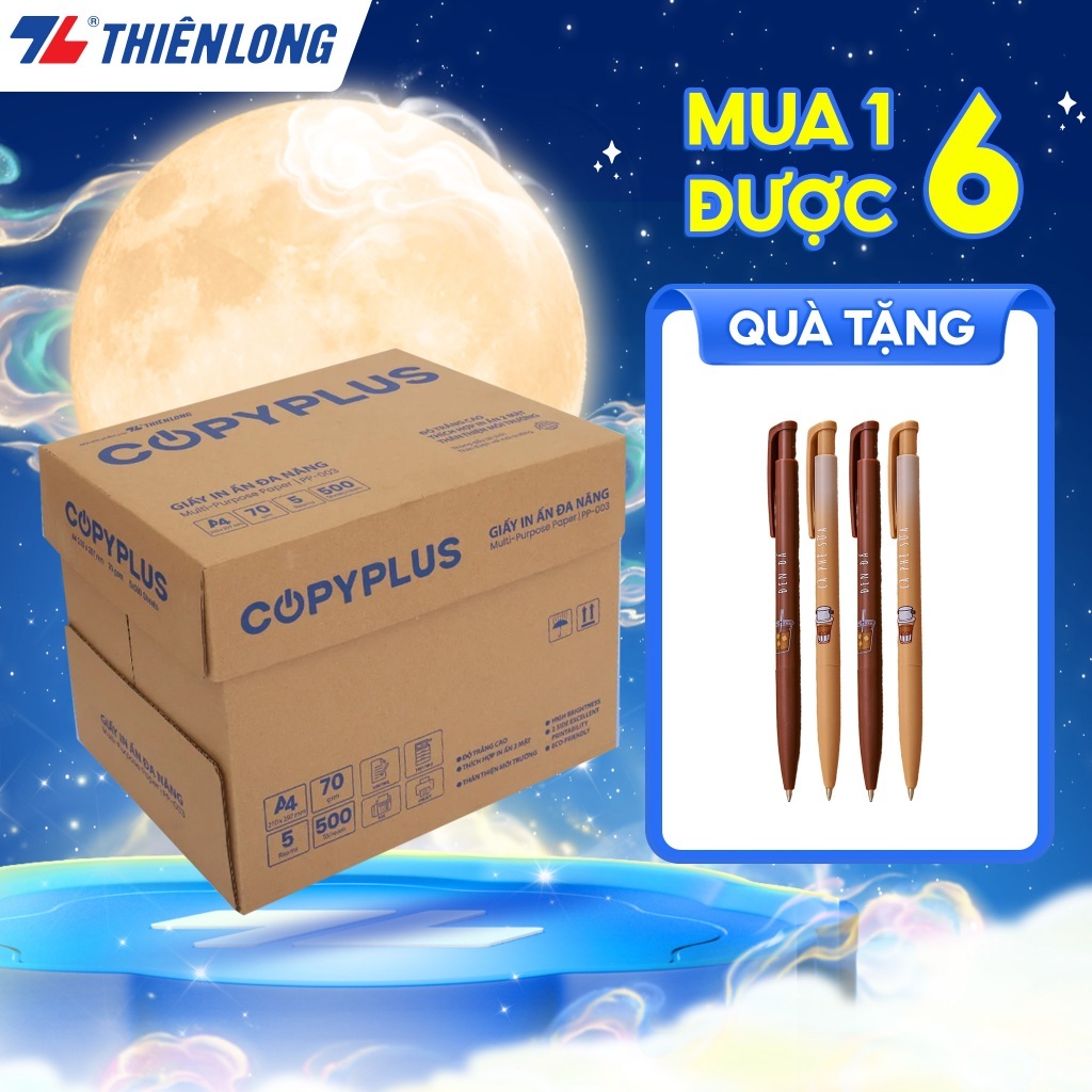 Combo 5/10 thùng Giấy in A4 70 gsm Thiên Long Copy Plus PP-003 (500 tờ/ Ream) - Chất lượng cao, hợp in ấn