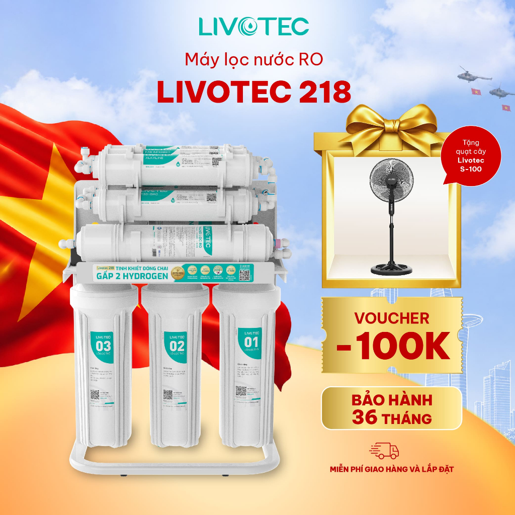 Máy Lọc Nước Để Gầm Livotec 218, Lọc Sạch Tinh Khiết, Bổ Sung Gấp 2 Hydrogen Và Khoáng Chất [Tặng Quạt cây Livotec S100]