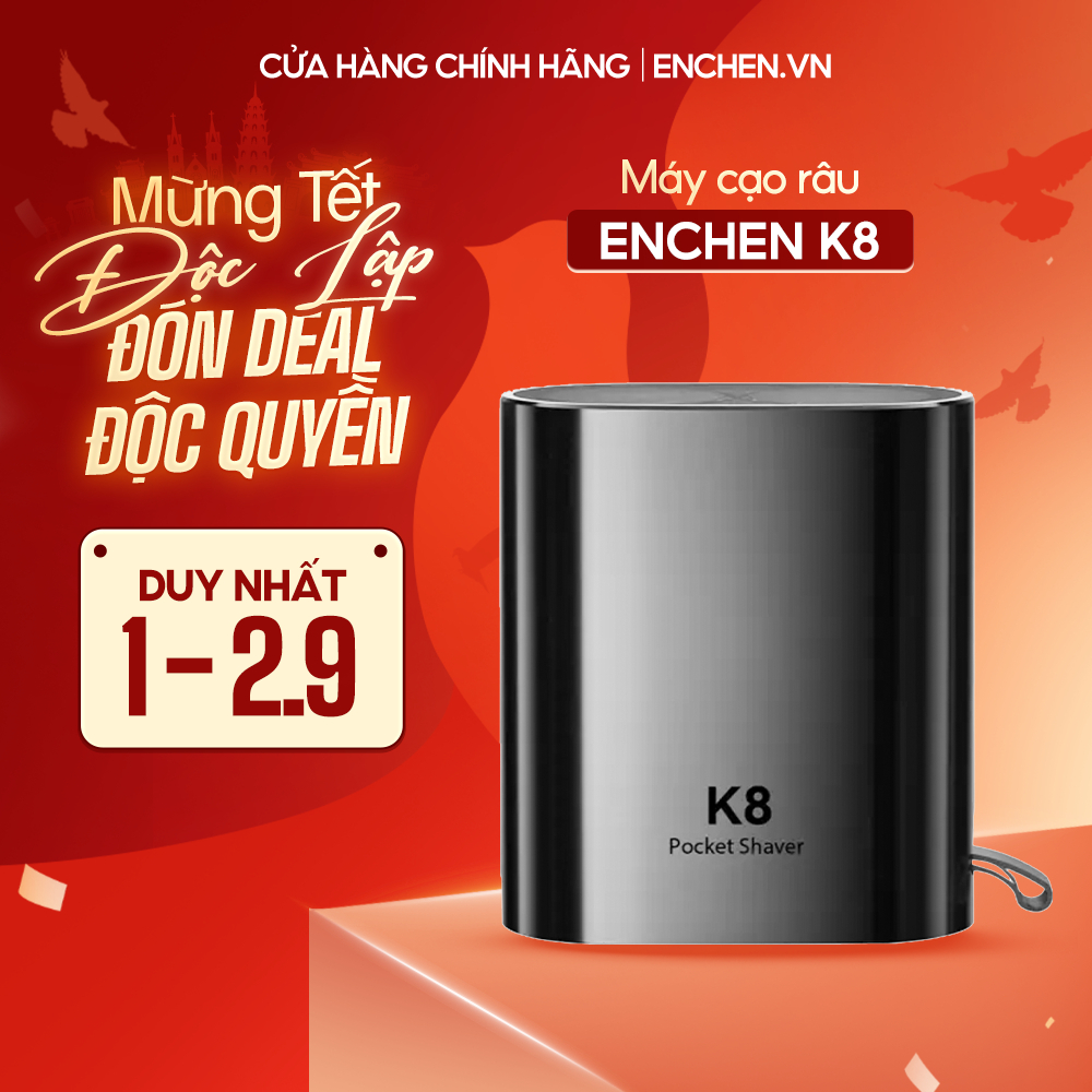 Máy cạo râu Enchen K8 đầu cạo 2D chống nước, 18 lưỡi dao tự mài, pin dùng đến 60 ngày - BH 12 tháng