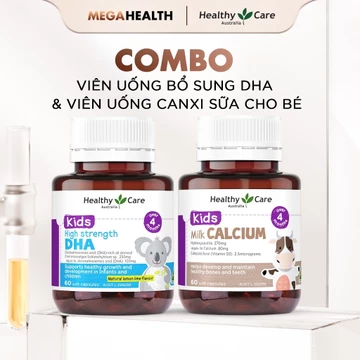 Combo Viên Uống Canxi Sữa Healthy Care Kids Milk Calcium 60 Viên & Viên Uống Bổ Sung Dưỡng Chất Healthy Care DHA 60 Viên