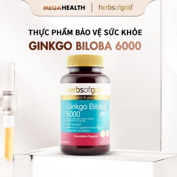 Viên Uống Ginkgo Biloba 6000 Herbs of Gold – Hỗ Trợ Tuần Hoàn Máu Não, Tăng Cường Tập Trung, Giảm Mệt Mỏi – Hộp 60 Viên