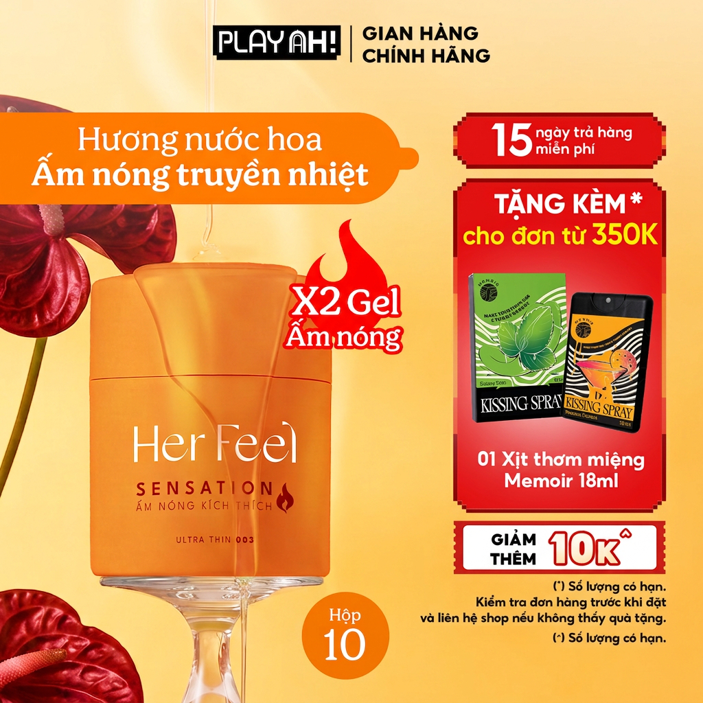 Bao cao su PlayAh Her Feel Ultra Thin 003 Hộp 3/10 Size 52mm Siêu Mỏng Nhiều Gel Cao Cấp