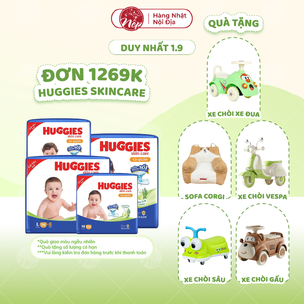 [SIÊU NHIỀU MIẾNG] Tã bỉm quần Huggies Skincare Jumbo M106/L104/XL88/XXL80 - nepshop1