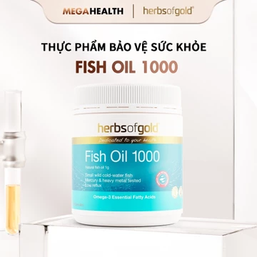Viên Uống Dầu Cá Tự Nhiên Herbs of Gold Fish Oil 1000 – Bổ Sung Omega-3, Hỗ Trợ Tim Mạch, Não Bộ, Xương Khớp – Hộp 200 V