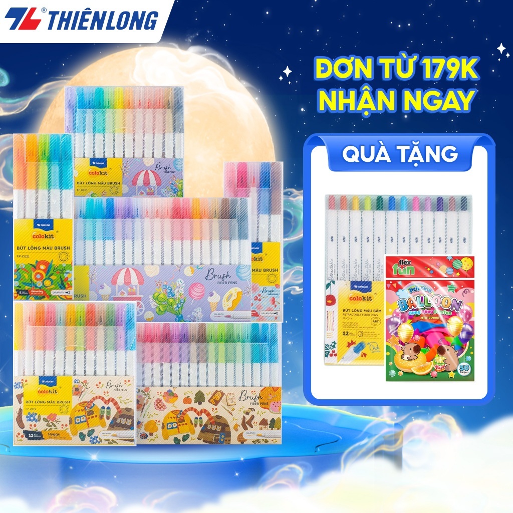 Bút lông màu Fiber Pen Thiên Long Colokit 5/12/24 màu Morandi đầu Brush - viết màu lông an toàn tiêu chuẩn Châu Âu