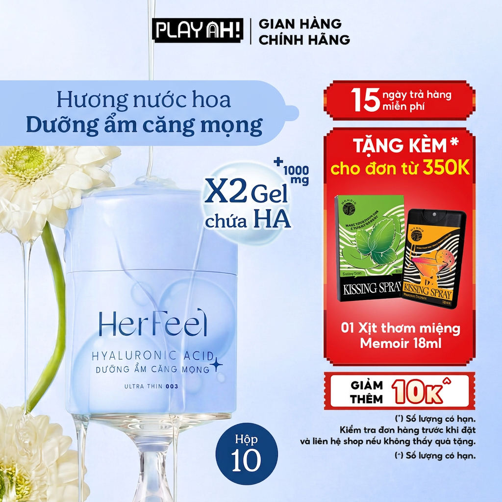 Bao cao su dưỡng ẩm Her Feel HA Hộp 3/10 Gấp đôi gel cao cấp
