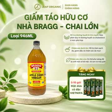 Giấm táo hữu cơ bragg 946ml hàng Mỹ chứa con giấm mẹ