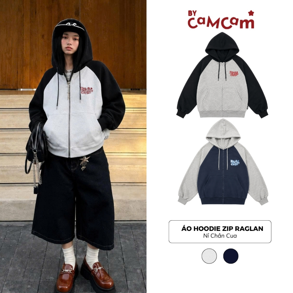 Áo Hoodie Zip Form Boxy Tay Raglan 𝑩𝒚𝒄𝒂𝒎𝒄𝒂𝒎 Áo Khoác Nỉ Chân Cua Mũ Lớn Đắp Vải Basic Unisex AHOD745 | BigBuy360 - bigbuy360.vn