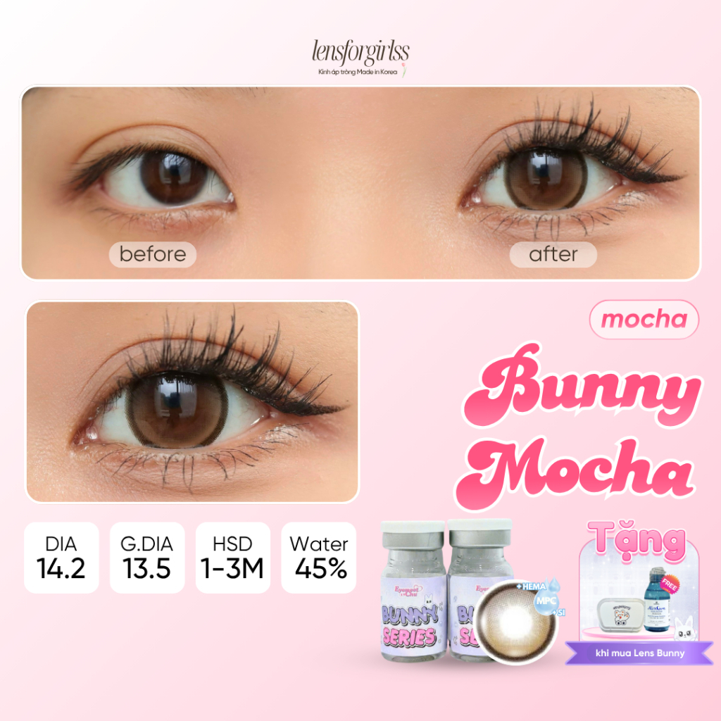 Kính áp tròng 3 tháng GIÃN TRÒNG LENSFORGIRLSS lens nâu highlight EYEMEETCHU BUNNY MOCHA Lens học sinh