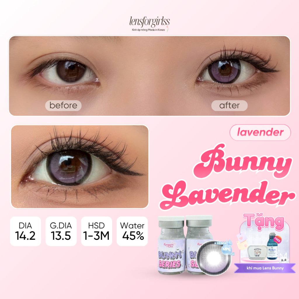 Kính áp tròng 3 tháng GIÃN TRÒNG LENSFORGIRLSS lens tím Highlight EYEMEETCHU BUNNY LAVENDER Lens học sinh