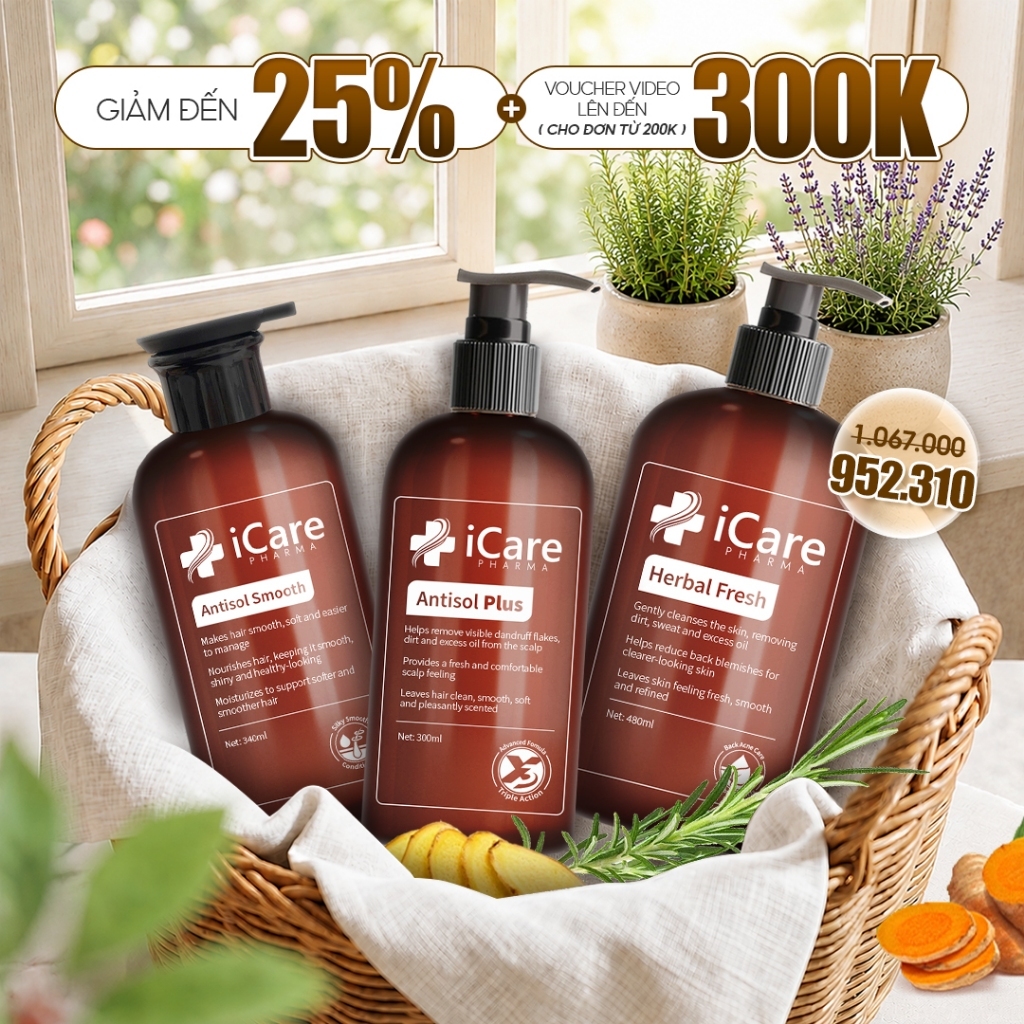 [MỚI] Combo Chăm Sóc Cá Nhân 3 Sản Phẩm gồm Dầu gội Plus, Dầu xả và Sữa tắm | Thương hiệu iCare Pharma