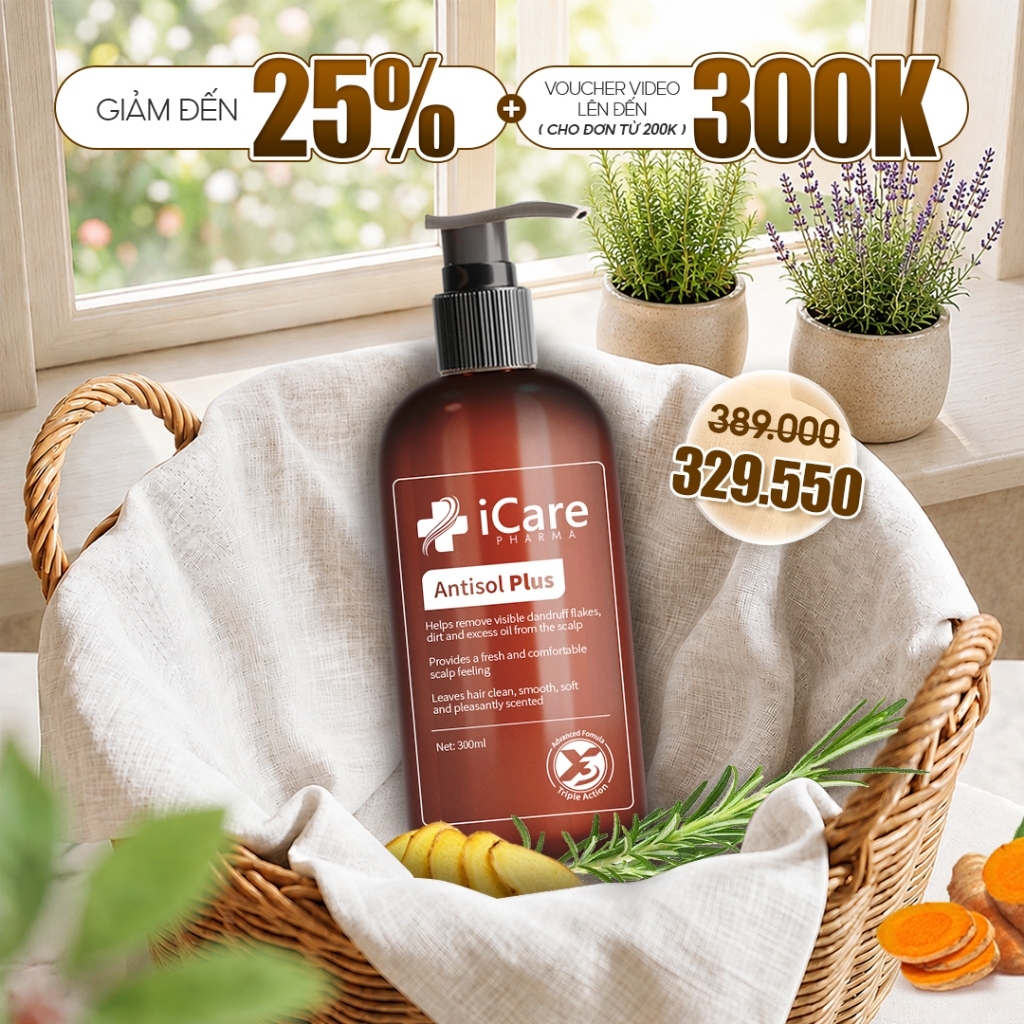 [MỚI] Dầu Gội Sạch Gàu Cải Tiến Antisol Plus Chiết Xuất Dược Liệu | 300ML Thương hiệu iCare Pharma
