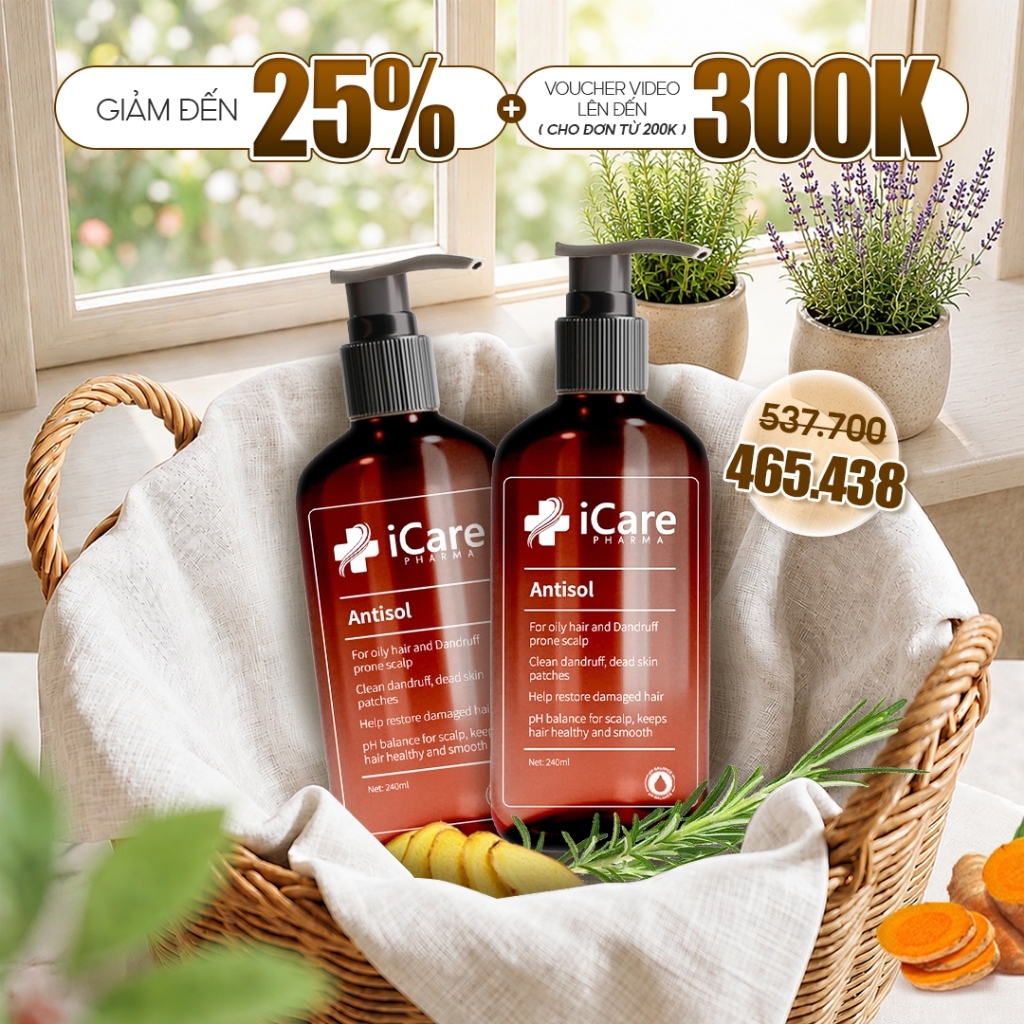 Combo 02 Chai Dầu Gội Hỗ Trợ Giảm Gàu, Làm Dịu Da Đầu Antisol | Thương Hiệu iCare Pharma
