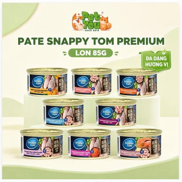 ( combo 12 - 24 lon) pate mèo LON 85G SNAPPY TOM PREMIUM  mix vị ngẫu nhiên