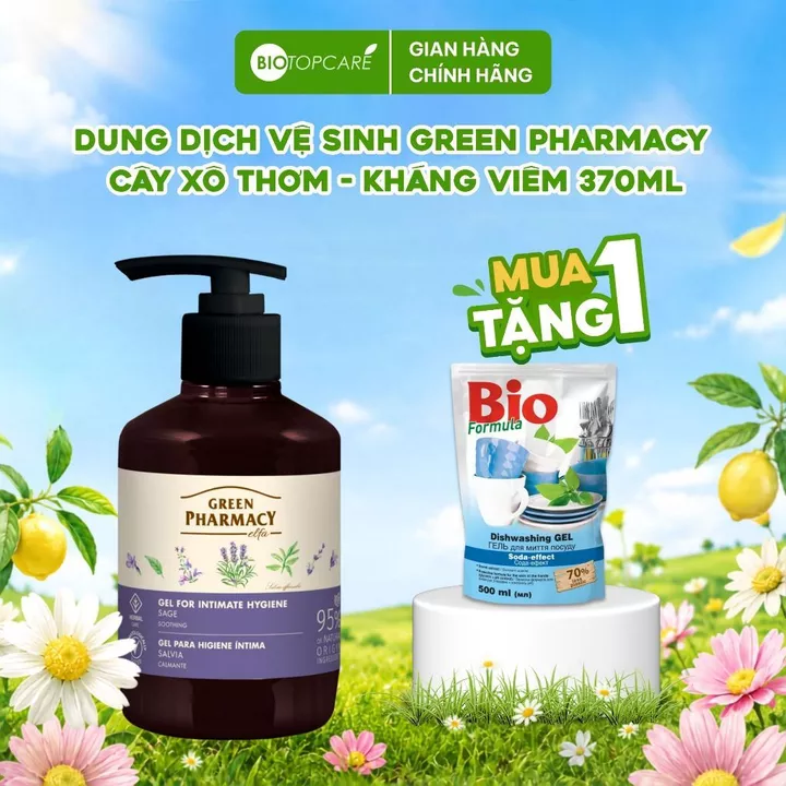 Dung Dịch Vệ Sinh Phụ Nữ Green Pharmacy Kháng Khuẩn chiết xuất Cây Xô Thơm 370ml - BioTopcare
