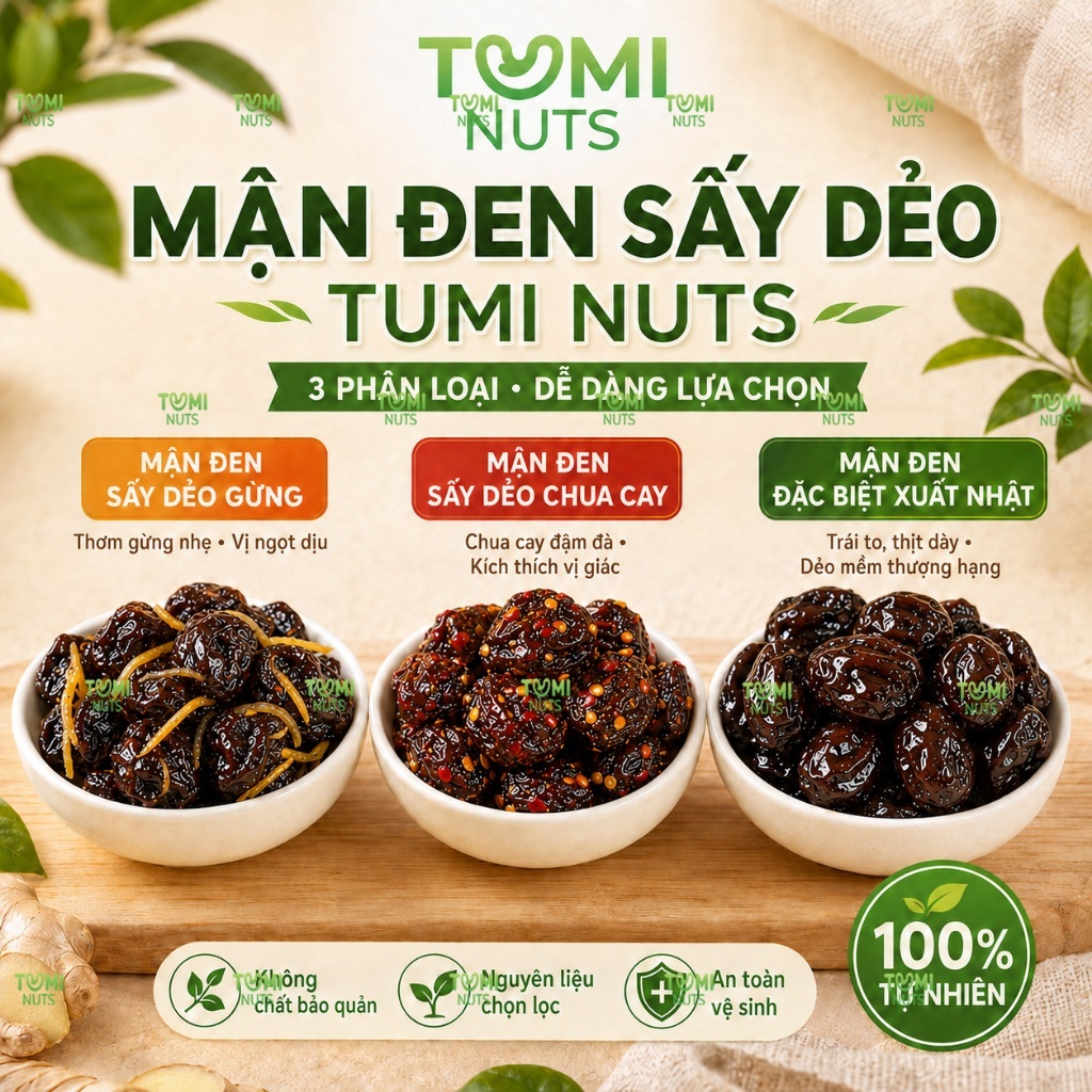 Mận Đen Sấy Dẻo Tumi Nuts 3 Vị Gừng, Chua Cay, Đặc Biệt Xuất Nhật 100g 250g 500g