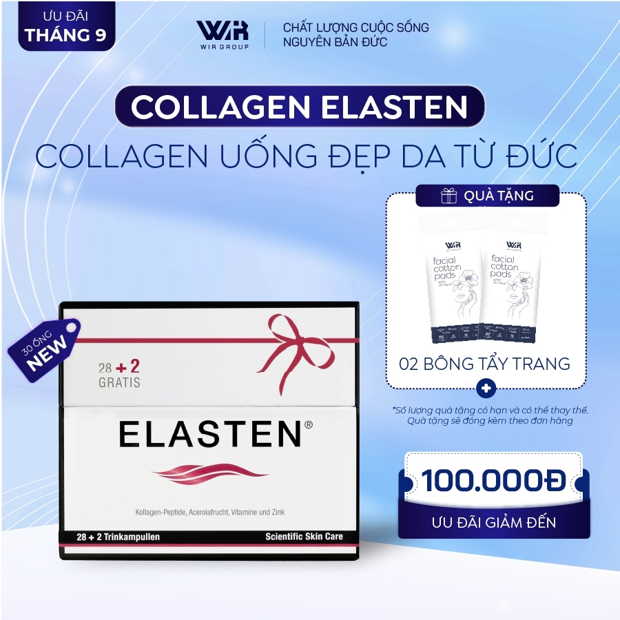 Collagen Elasten Giúp Da Căng Mịn, Chống Lão Hóa, Tóc Chắc Khỏe - Collagen Từ Đức 30 ống x 25ml | Wir Group