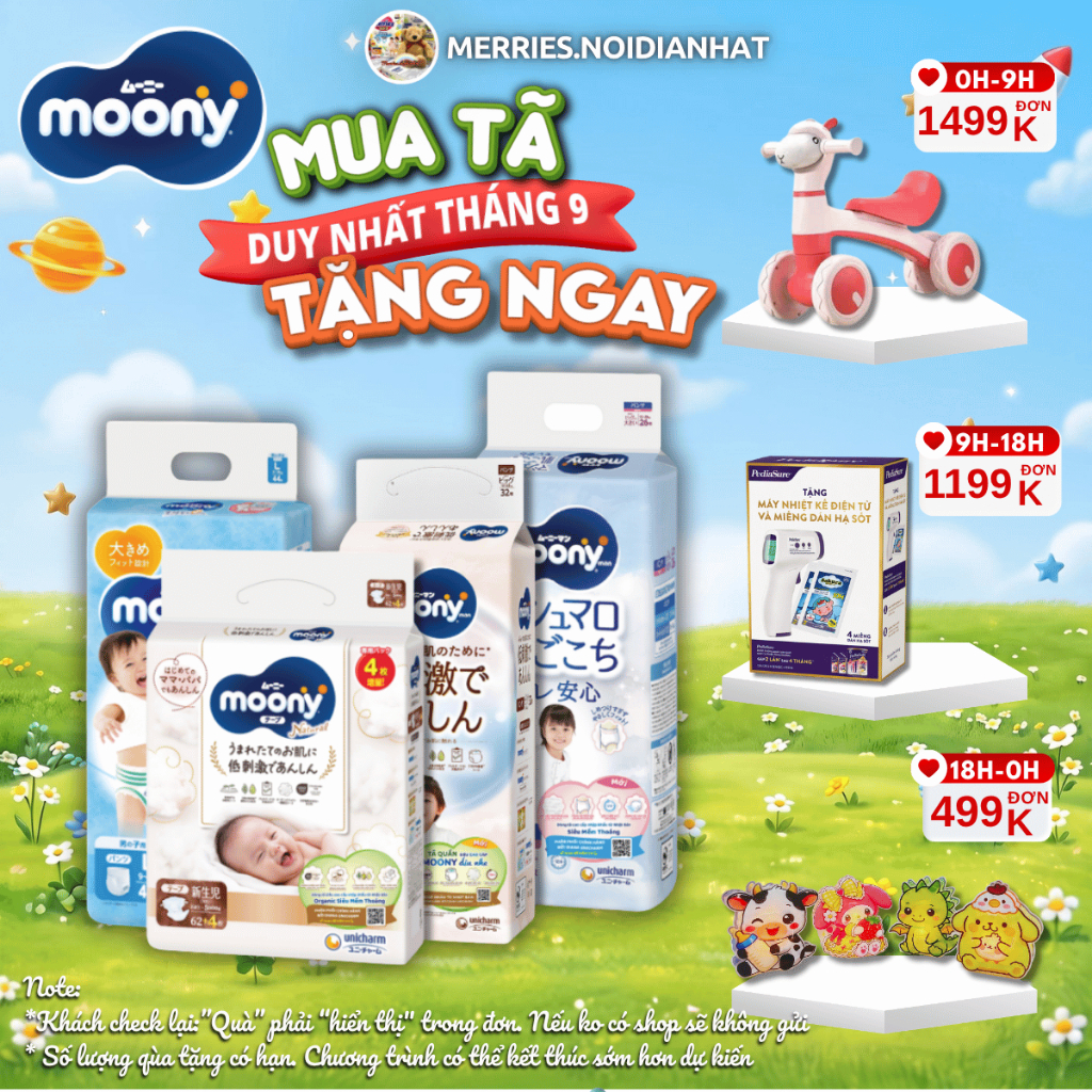[SP có voucher live X]Tã Bỉm MOONY NATURAL dán/quần NB62/S58/M46/L38/L36/XL32