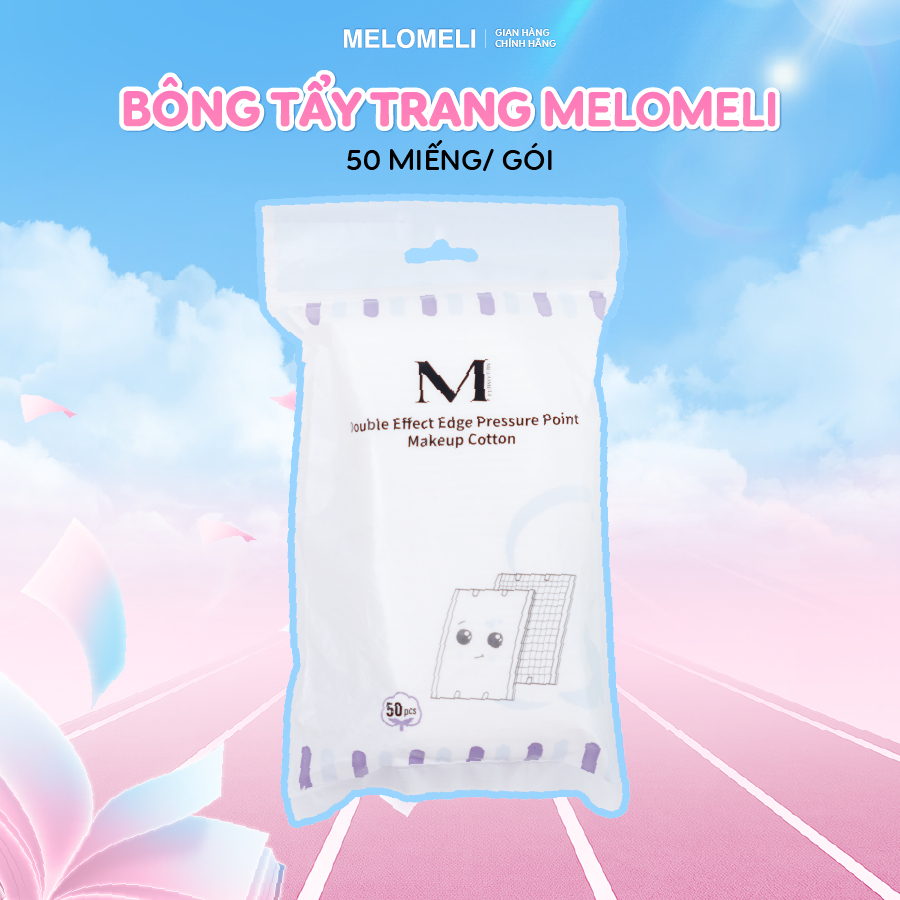 Bông Tẩy Trang Melomeli – 50 Miếng/Gói, 100% Viscose, Mềm Mịn An Toàn