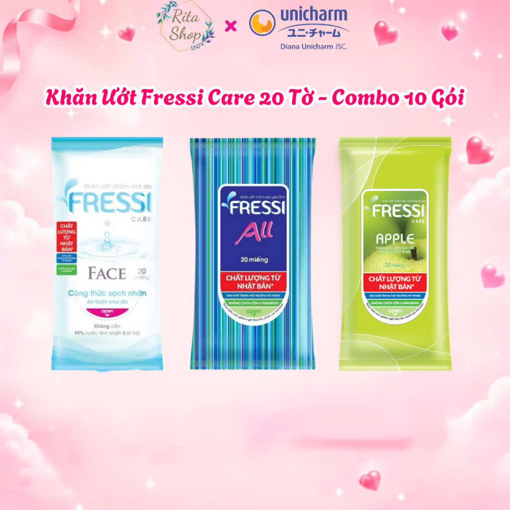 [FBS] Khăn Ướt Chăm Sóc Da Fressi Care Face / All / Apple 20 Miếng - 99% Nước Tinh Khiết, Không Cồn