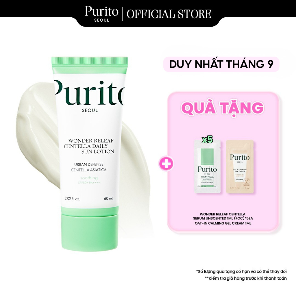 Tinh Chất Chống Nắng Rau Má PURITO Wonder Releaf Centella Daily Sun Lotion SPF50+ PA++++ 60ml